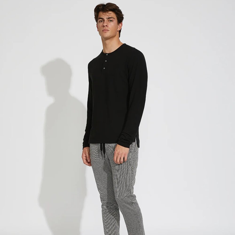 NWT Civil Society Henley Shirt Men Size XXL New Hogan Long Sleeve Black Shirt 01